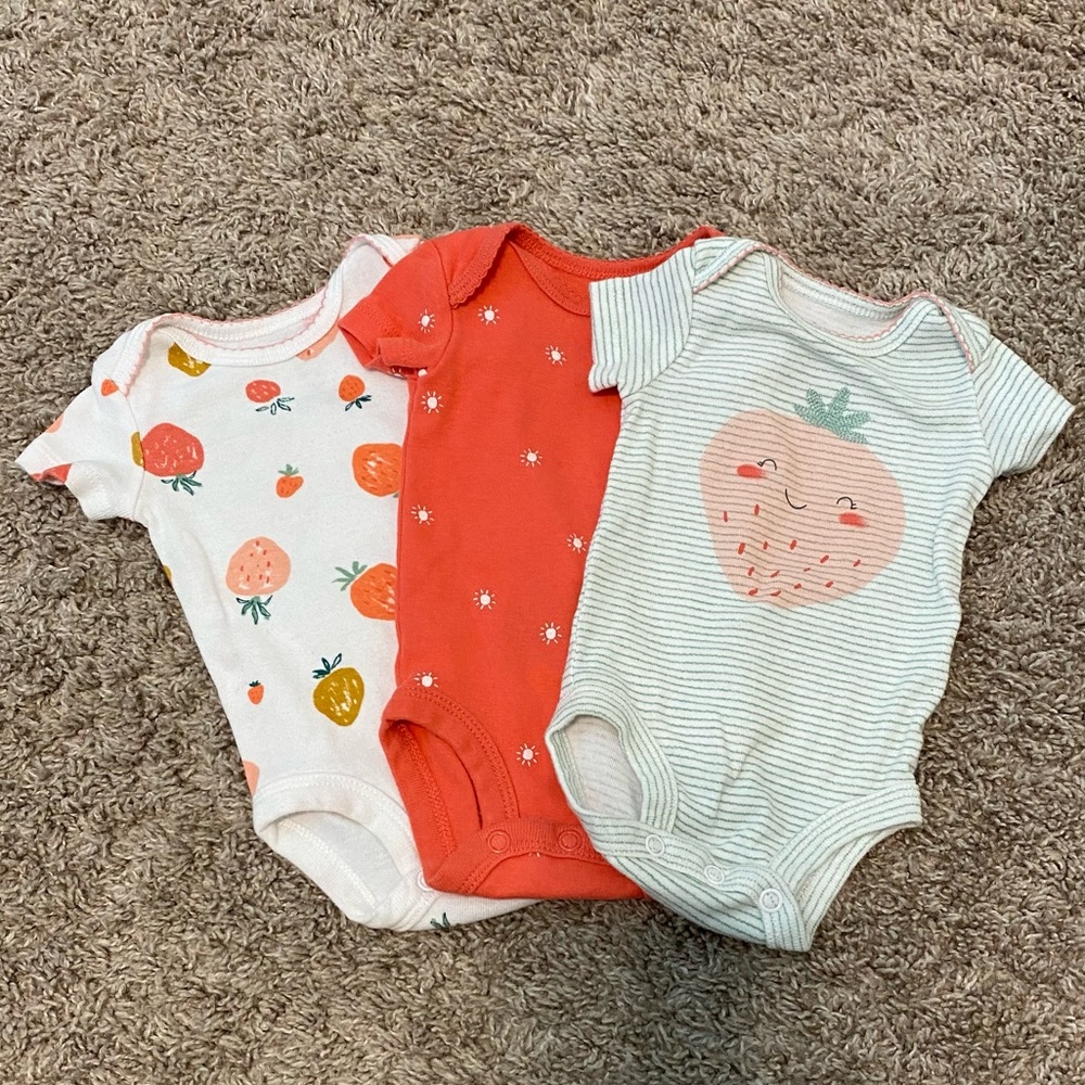 Carter’s Just One You Baby 3-pack strawberry onesies EUC